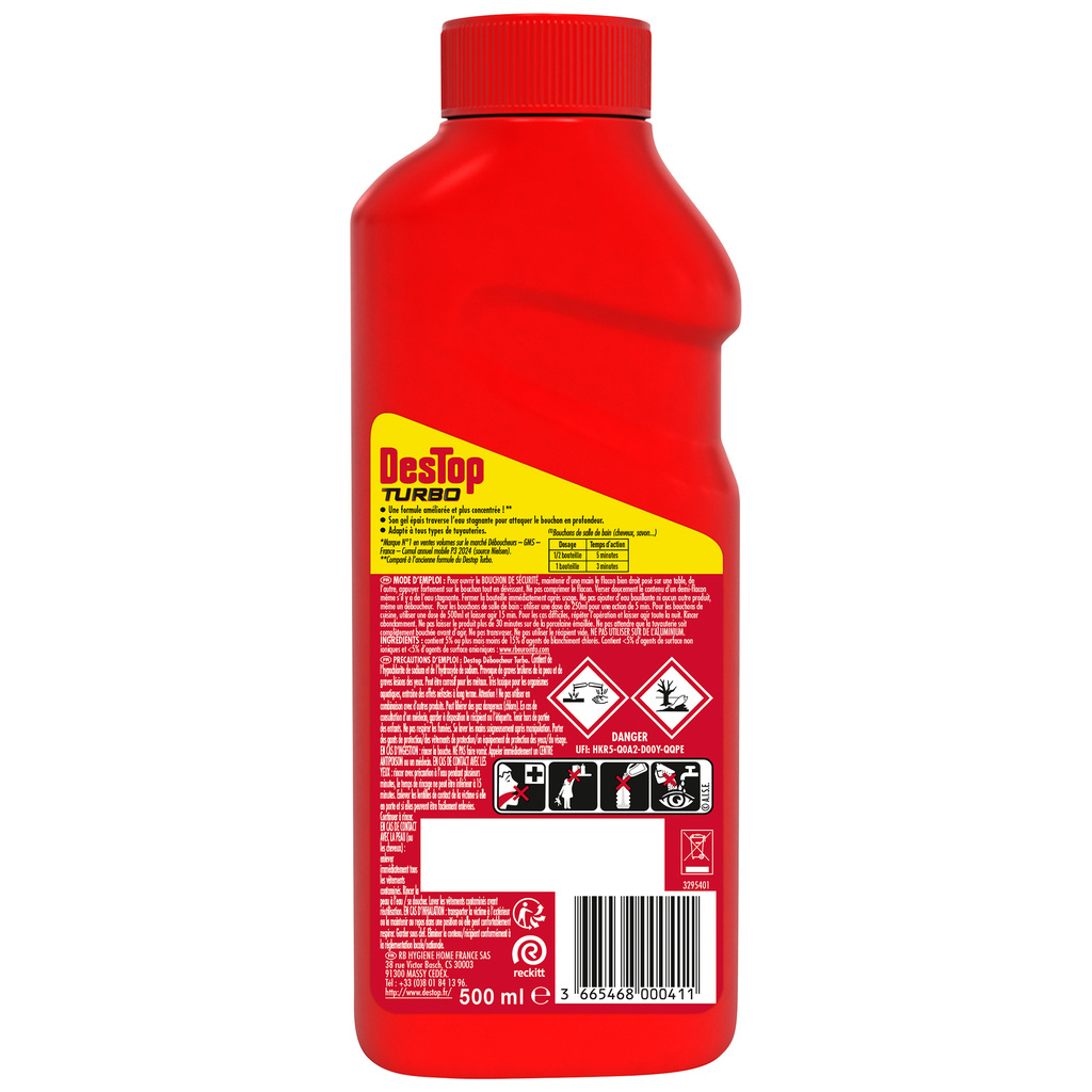 DESTOP Déboucheur Gel Turbo Javel 5 min - 2 doses - 500ML