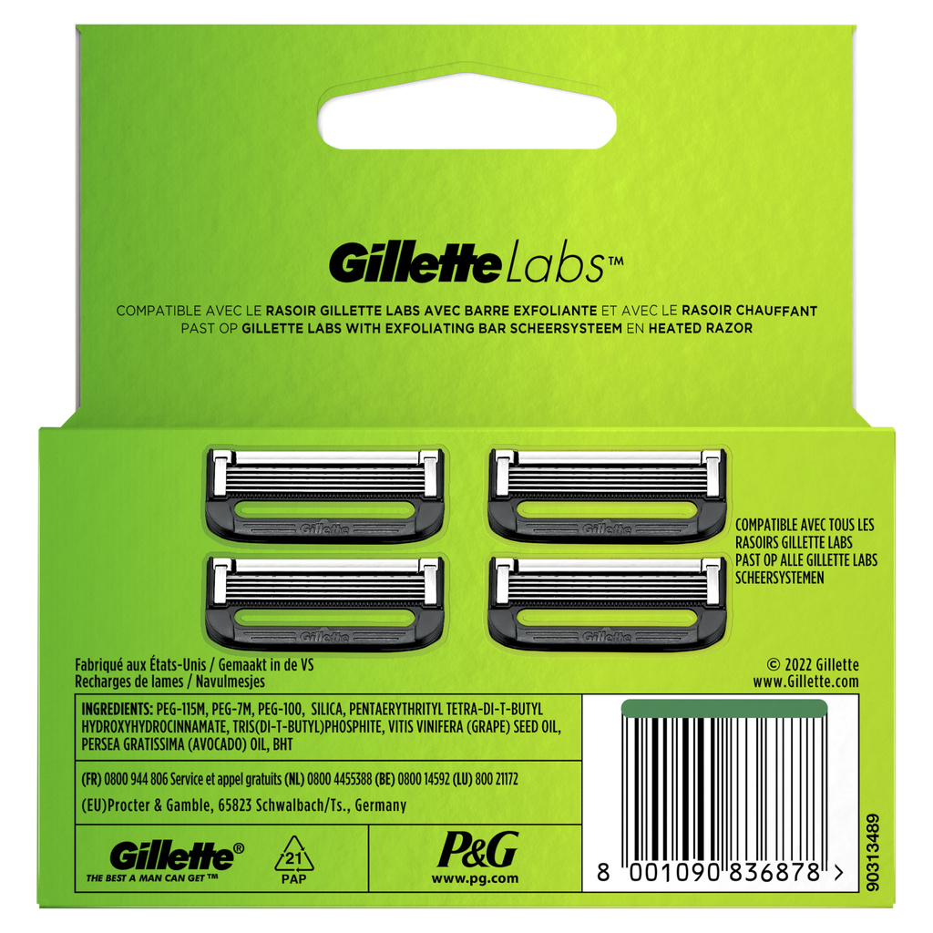 GilletteLabs Razor Blade Refills with Exfoliating Bar, Pack of 4, Compatible with Heated Razor and Exfoliating Bar Razor by Gillette