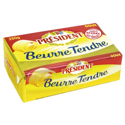 PRESIDENT Soft Unsalted Butter 82% Fat Block 250g