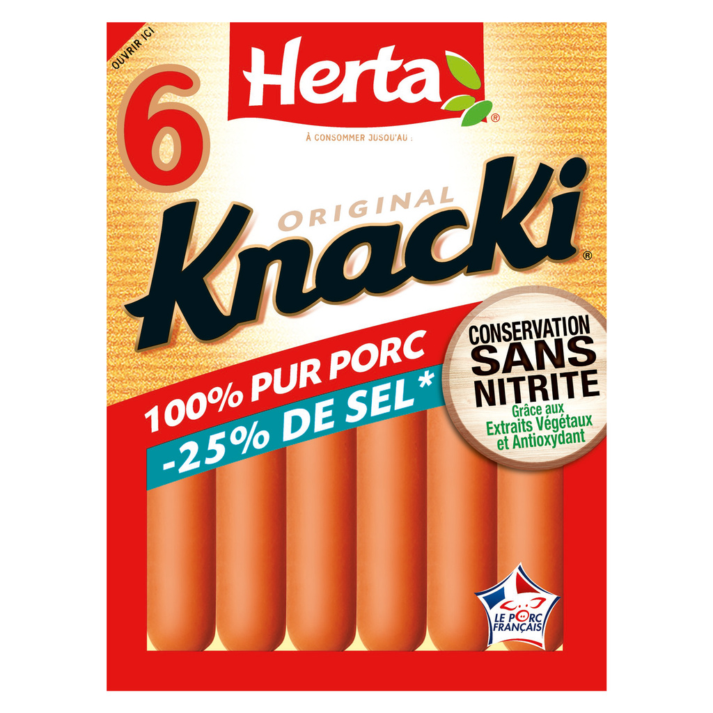 HERTA KNACKI reduced salt sausages CSN x6 - 210g