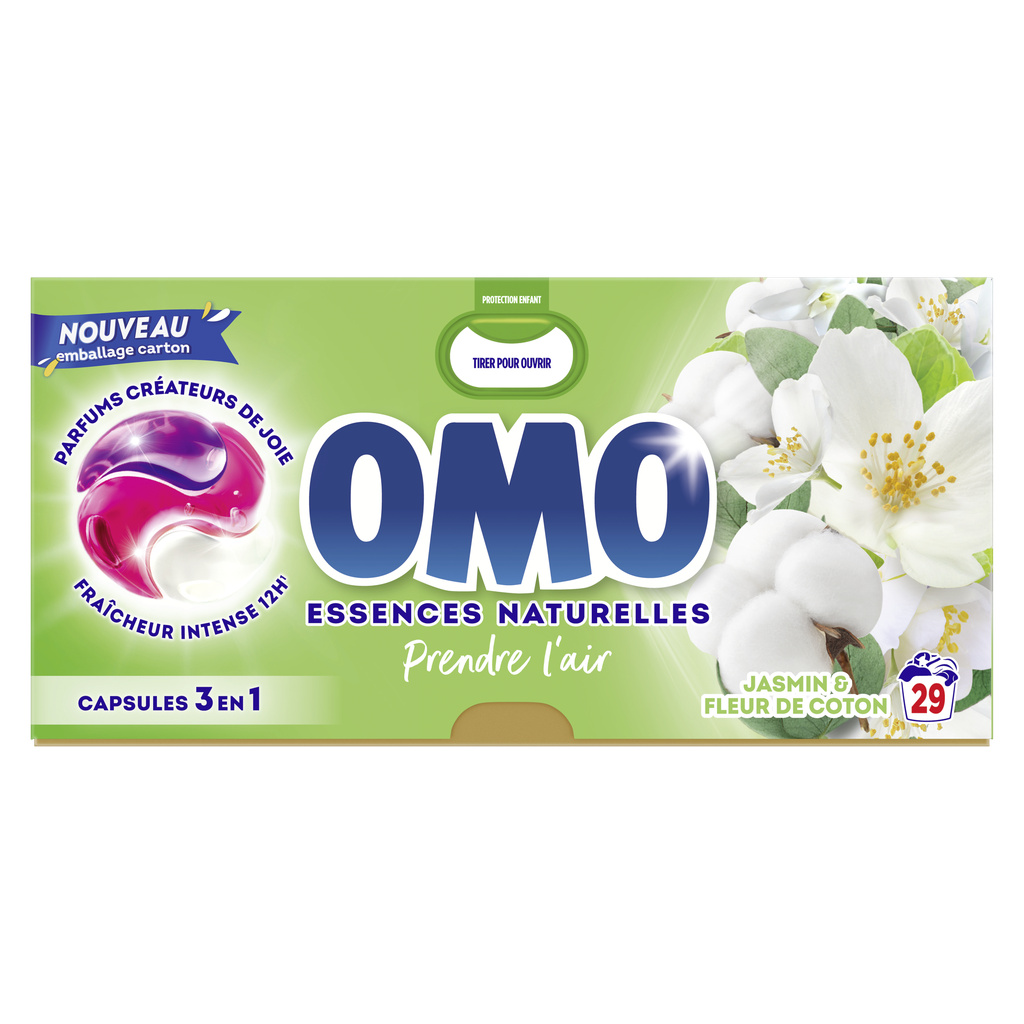 Omo Capsules Lessive 3-en-1 Jasmin & Fleur de Coton 29 Lavages