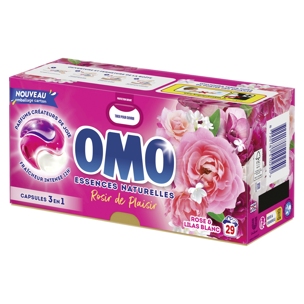 Omo Capsules de Lessive 3 en 1 Rose & Lilas Blanc 29 Lavages
