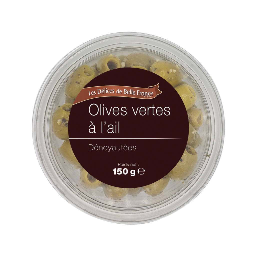 Olives Vertes Dénoyautées à l'Ail DBF Bocal 150g