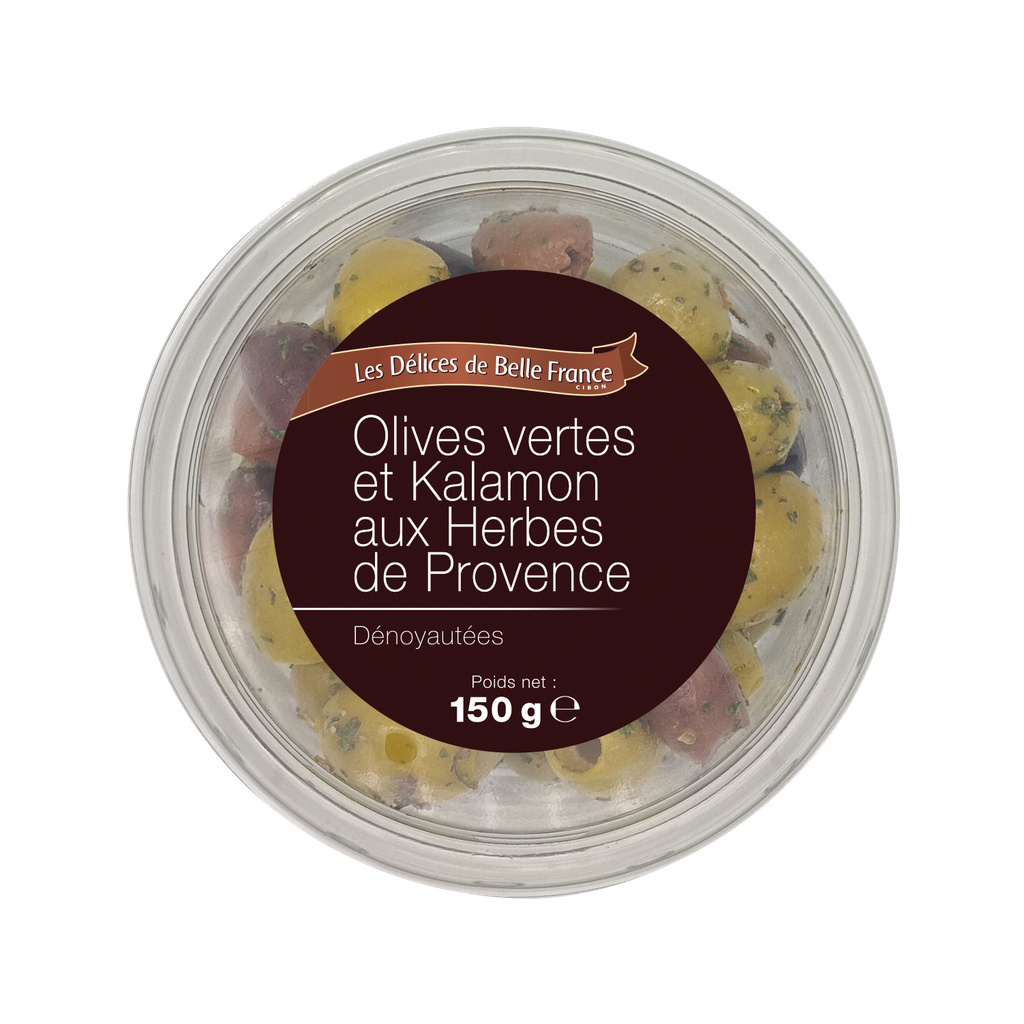 Olives Vertes & Noires Dénoyautées aux Herbes DBF Bocal 150g