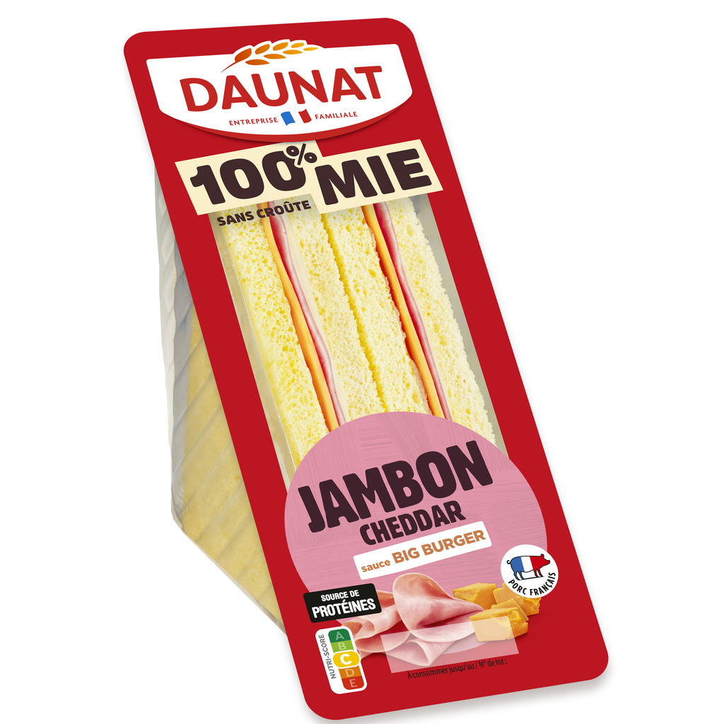 Sandwich Club 100% Mie Jambon & Cheddar Daunat 140g