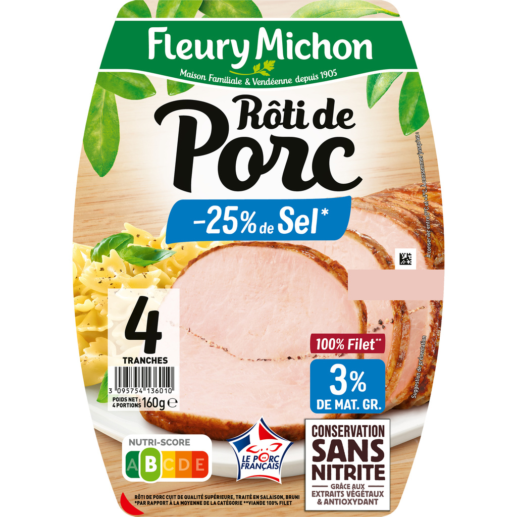 Rôti de Porc 4 Tranches -25% de Sel Conservation Sans Nitrite