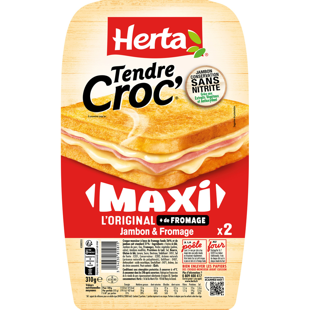 HERTA Maxi Croque-Monsieur Jambon & Fromage CSN x2 310G