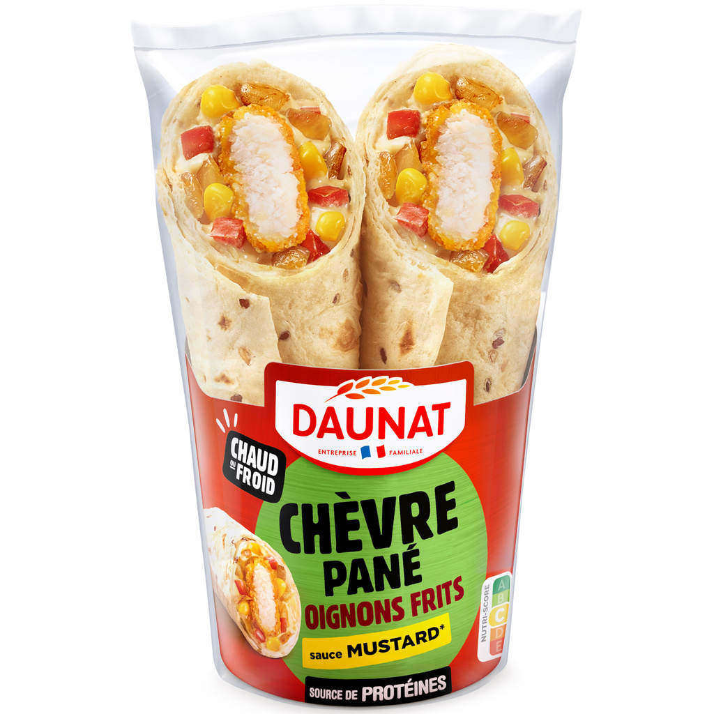 WRAP LE CHEESY Chèvre Pané, Oignons Frits & Sauce Moutarde DAUNAT 180G