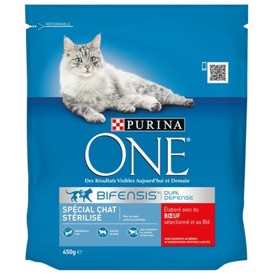 PURINA ONE Chat Stérilisé - Bœuf & Blé - 450g - Croquettes Adulte