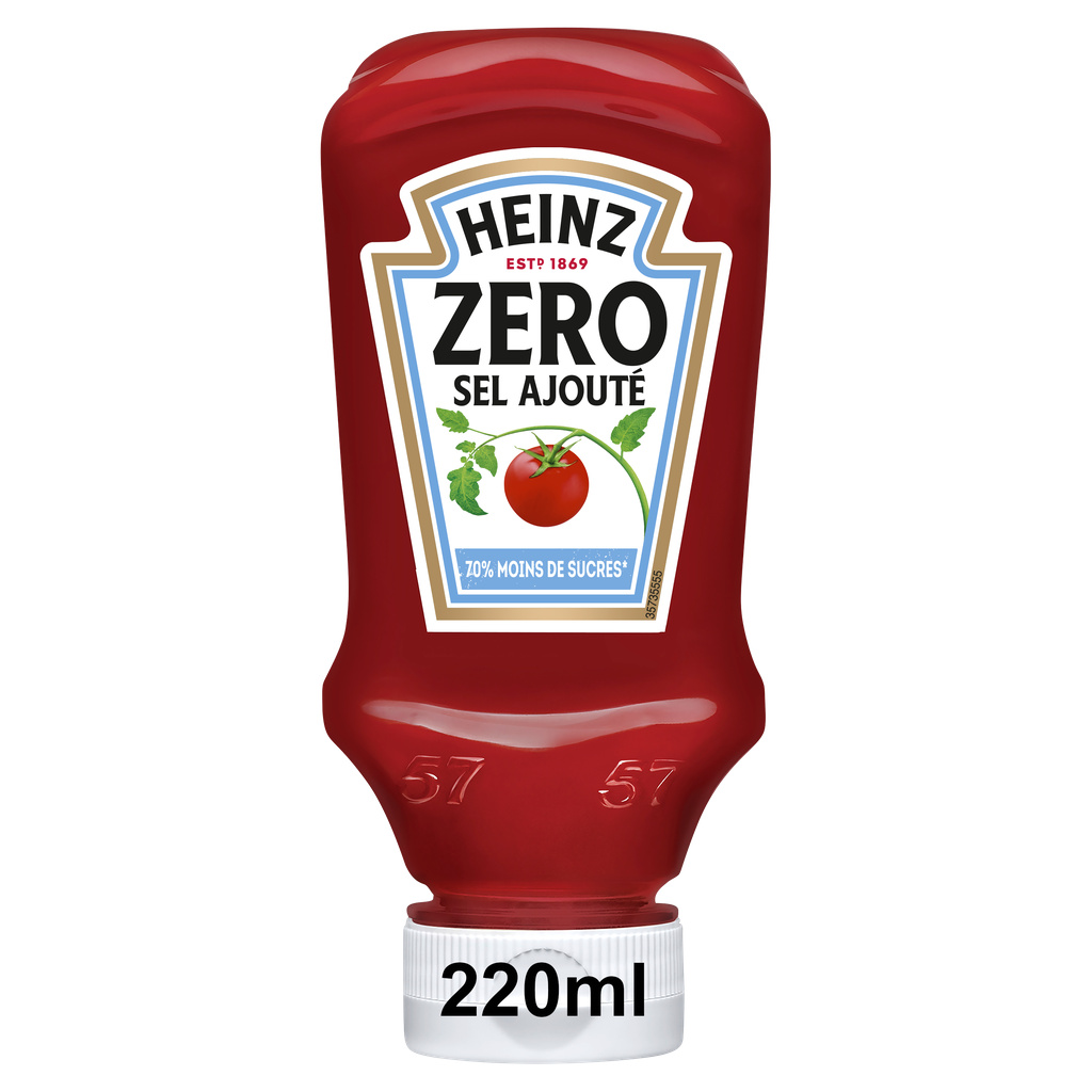 Heinz Ketchup 0% Sel Ajouté -70% de Sucres Flacon Souple 220ml