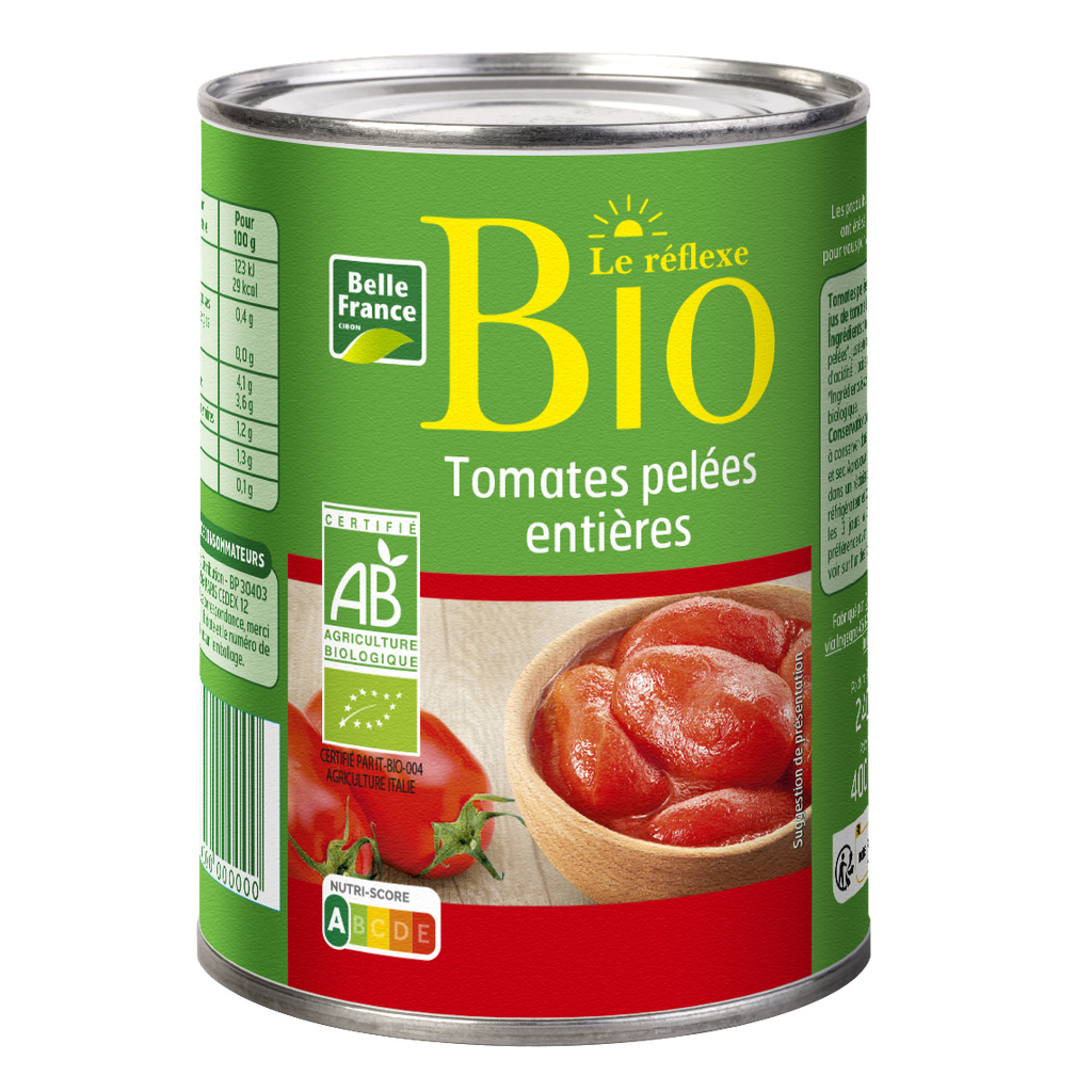 Tomates Pelées Entières Bio Belle France 400g
