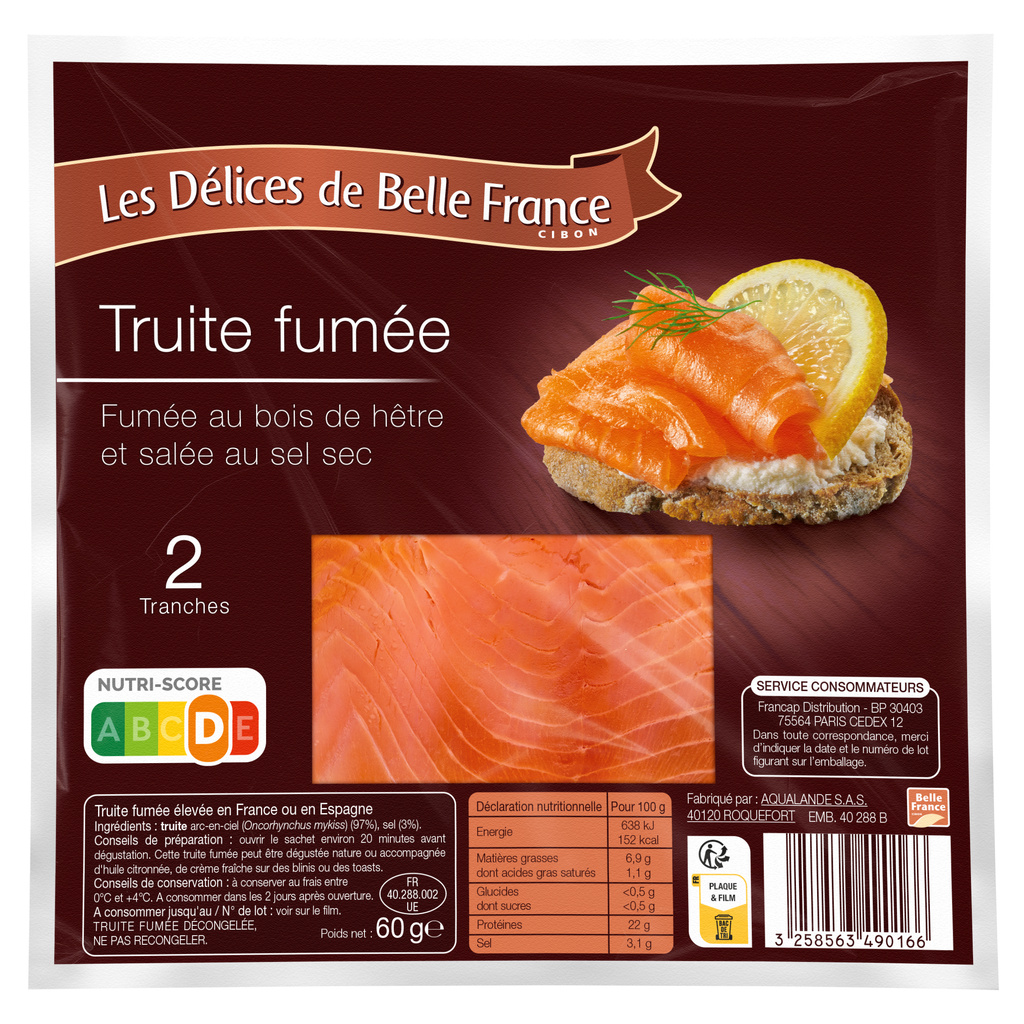 Truite Fumée 2 Tranches DBF Barquette 60g