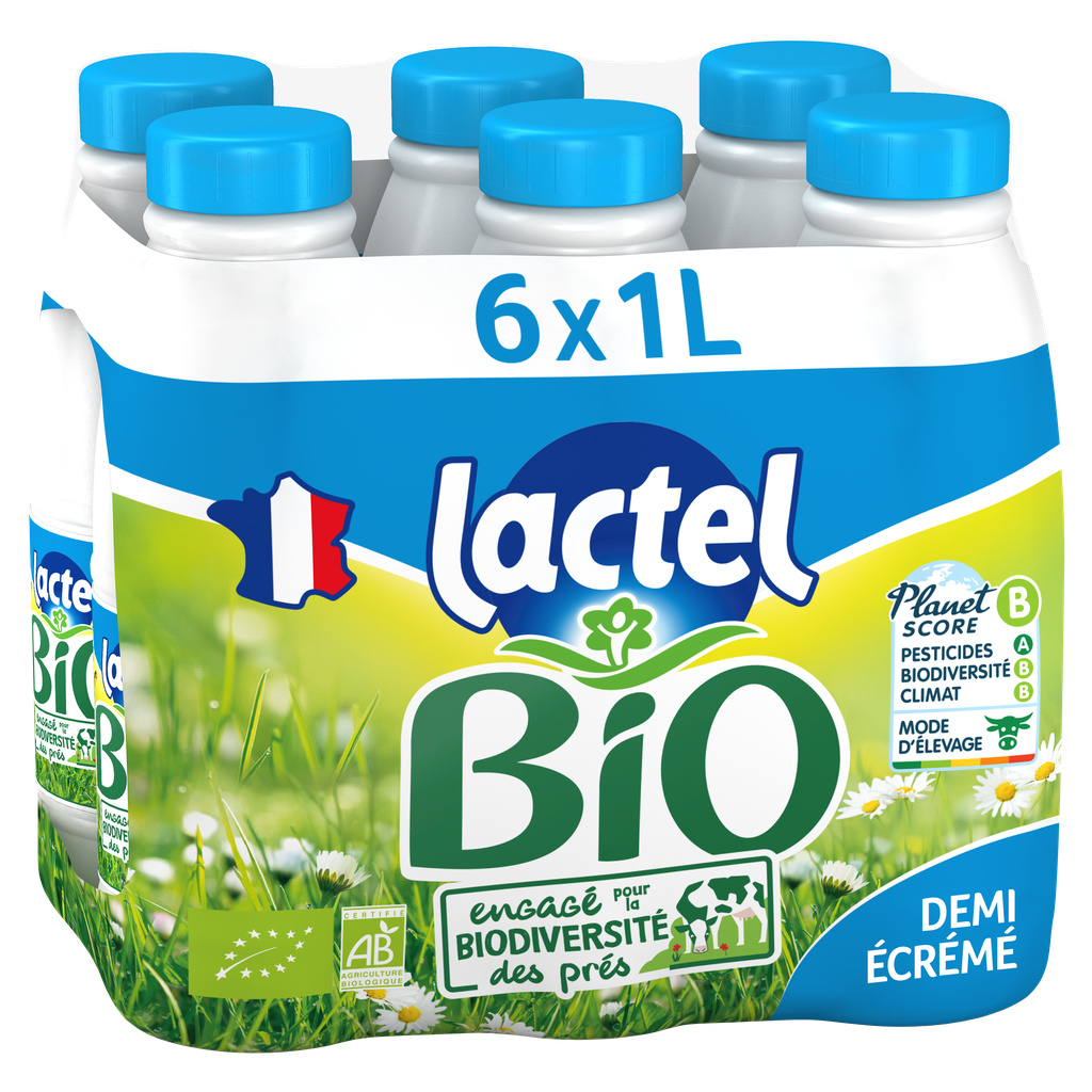 Organic Semi-Skimmed Milk LACTEL UHT Bottle 6x1L