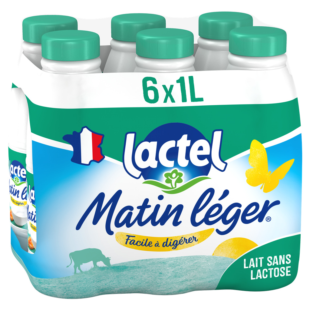 Matin Léger Lactel Skimmed Lactose-Free Milk UHT Bottle 6x1L