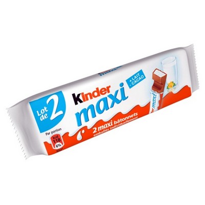 KINDER MAXI BARRE CHOCOLAT AU LAIT AVEC FOURRAGE AU LAIT 2 BARRES