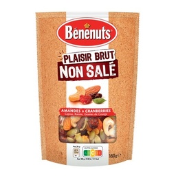[046847] Bénénuts Plaisir brut Amandes et cranberries cajous, raisins, graines de courge 160 g
