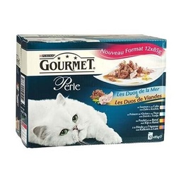 [560680] GOURMET PERLE Duo Terre et Mer - 12 x 85 g - Sachets fraîcheur pour chat adulte