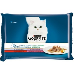 [558163] GOURMET PERLE Les Filettines Avec des légumes- Sachets fraîcheur pour chat adultes - 4 x 85 g - Sachets repas pour chat adulte