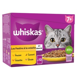 [612465] WHISKAS Sachets fraîcheur Les Festins à la Volaille en sauce pour chat senior 4 variétés 12x85g