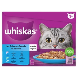[612549] WHISKAS Sachets fraîcheur Les Poissons favoris en gelée pour chat adulte 4 variétés 12x85g