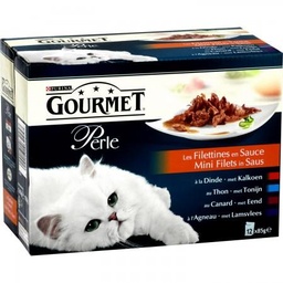 [559708] GOURMET PERLE Les Filettines en sauce - 12 x 85 g - Sachets fraîcheur pour chat adulte