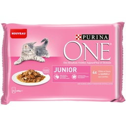 [560086] PURINA ONE Chat Junior - de 1 à 12 mois - au Saumon - 4x85g - Sachet frâcheur pour chaton