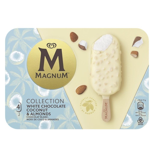 [823989] Magnum Glace Bâtonnet Chocolat blanc, Noix de coco & Amande 4x90ml