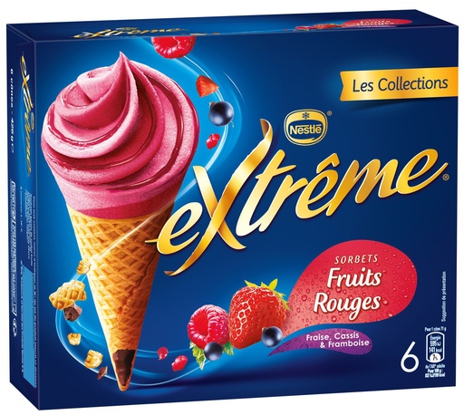 [996264] Cônes Extrême Sorbets Fruits Rouges Fraise Cassis & Framboise 6x73g