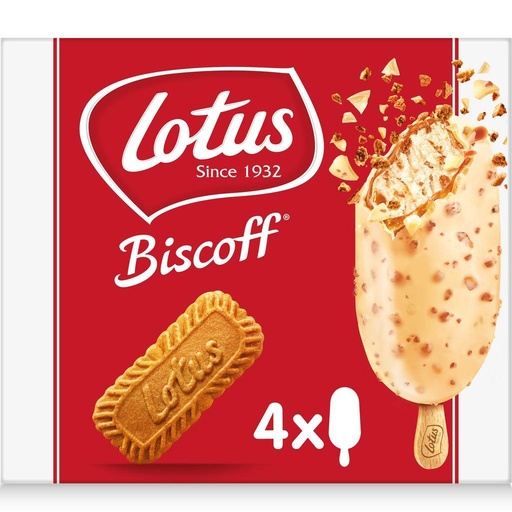 [862649] LOTUS BISCOFF Glace Bâtonnets - Speculoos Chocolat Blanc - 284g (4x90ml)