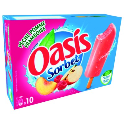 [987487] Bâtonnets Oasis Pêche Pomme Framboise 10x40g