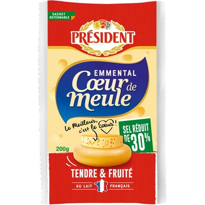 [804344] PRESIDENT EMMENTAL CŒUR DE MEULE SEL REDUIT 30% 200G