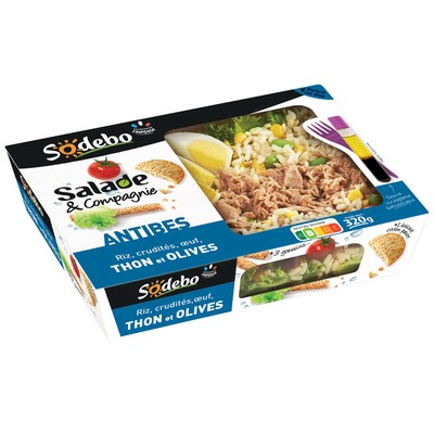 [840843] SODEBO SALADE&CIE 320G ANTIBES THON RIZ OEUF CRUD OLIVES