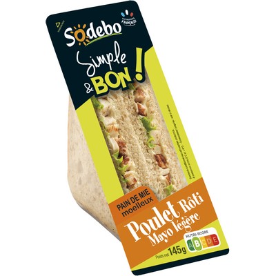 [922922] SODEBO SANDWICH SIMPLE&BON CLUB 155G POULET MAYONNAISE