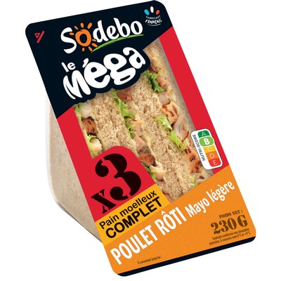 [964106] SODEBO SANDWICH MEGA CLUB 230G POULET MAYONNAISE