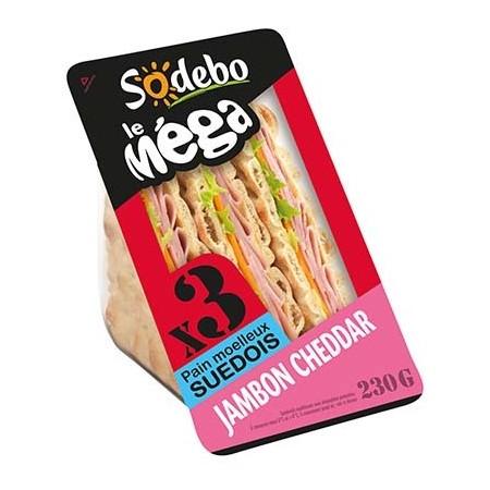 [964122] SODEBO SANDWICH MEGA CLUB 230G JAMBON CHEDDAR