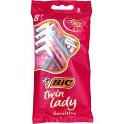 [830661] BIC Twin Lady Rasoirs Jetables pour Femme dotés de Deux Lames en Acier Inoxydable de Qualité Supérieure, d’une Tête Étroite Précise et d’un Manche Léger Coloré - Pochette de 8