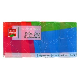 [762484] Mouchoirs étuis blancs extra doux 12 x 9 4 épaisseurs Belle France