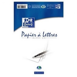 [868406] OXFORD Bloc-Notes Papier à Lettres A5 Papier 80g Blanc Uni 50 Feuilles Collées Tête