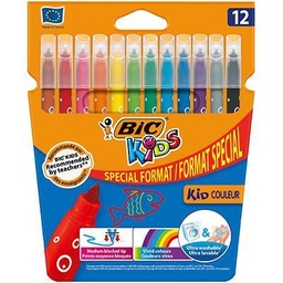 [801167] BIC Kids Kid Couleur Feutres de Coloriage à Pointe Moyenne - Couleurs Assorties, Etui Carton Format Spécial de 12