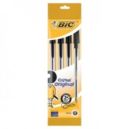 [867325] BIC Cristal Original Stylos-Bille Pointe Moyenne (1,0 mm) - Noir, Pochette de 5