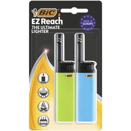 [610725] BIC EZ Reach - Briquets Utilitaires Compacts Multi-Usages - Couleurs Assorties, Blister de 2