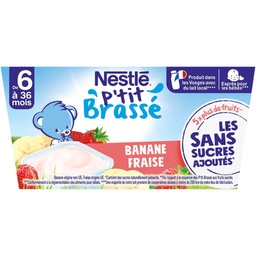 [619460] NESTLE P'TIT BRASSE Banane Fraise Sans Sucres Ajoutés 4x90g dès 6 mois