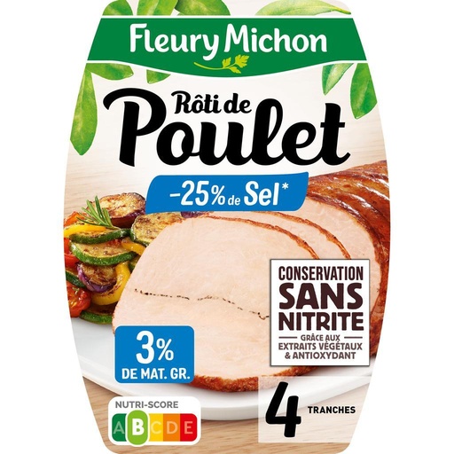 [935148] 4 tr. Rôti de POULET Cuit, - 25 % de SEL Conservation Sans Nitrite