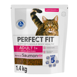 [643783] PERFECT FIT ADULT 1+ Croquettes Riche en Saumon frais chat adulte stérilisé 1,4kg