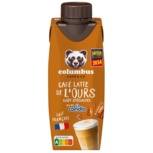 [752006] Boisson lactée au café - Latté de l'Ours goût spéculoos stérilisée UHT - Candia Columbus - brique 25cl