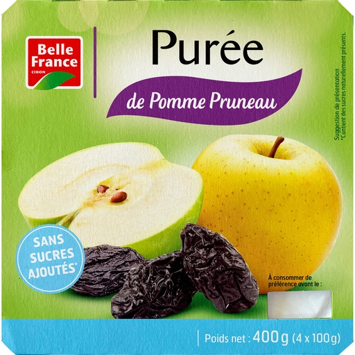 [946780] PUREE POMME PRUNEAU SS SUCRE AJOUT BF POT 4 X100 G