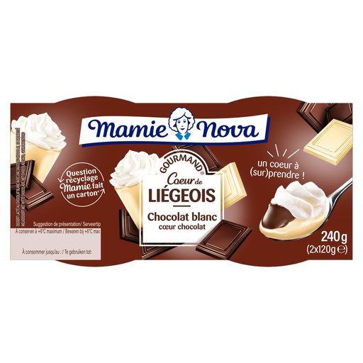 [667428] Mamie Nova Liégeois Gourmand Chocolat et Chocolat blanc et Chocolat noir 2x120g