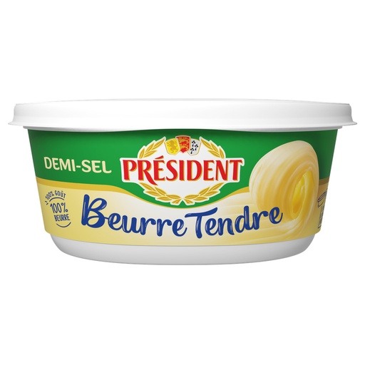 [687624] PRESIDENT BEURRE TENDRE DEMI-SEL 80%MG BEURRIER 250G