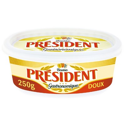 [716589] PRESIDENT BEURRE GASTRONOMIQUE DOUX 82%MG BEURRIER 250G